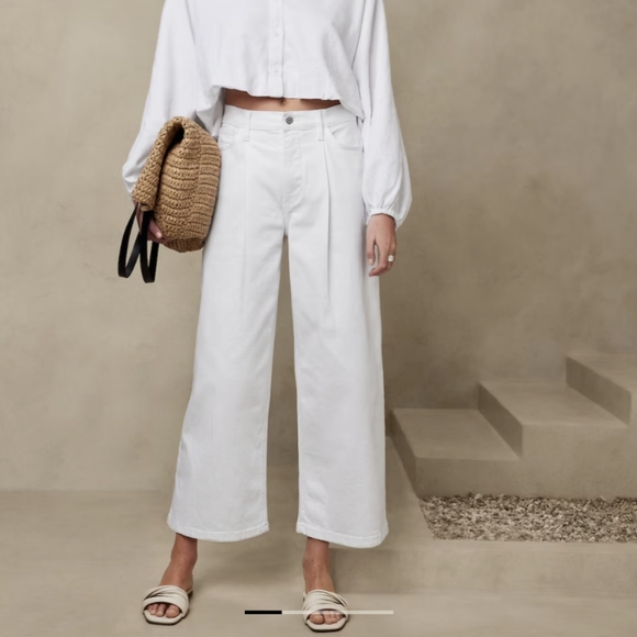 NWT Banana Republic White Wide Leg Crop Pants size 29 size 8 women's - Picture 1 of 8